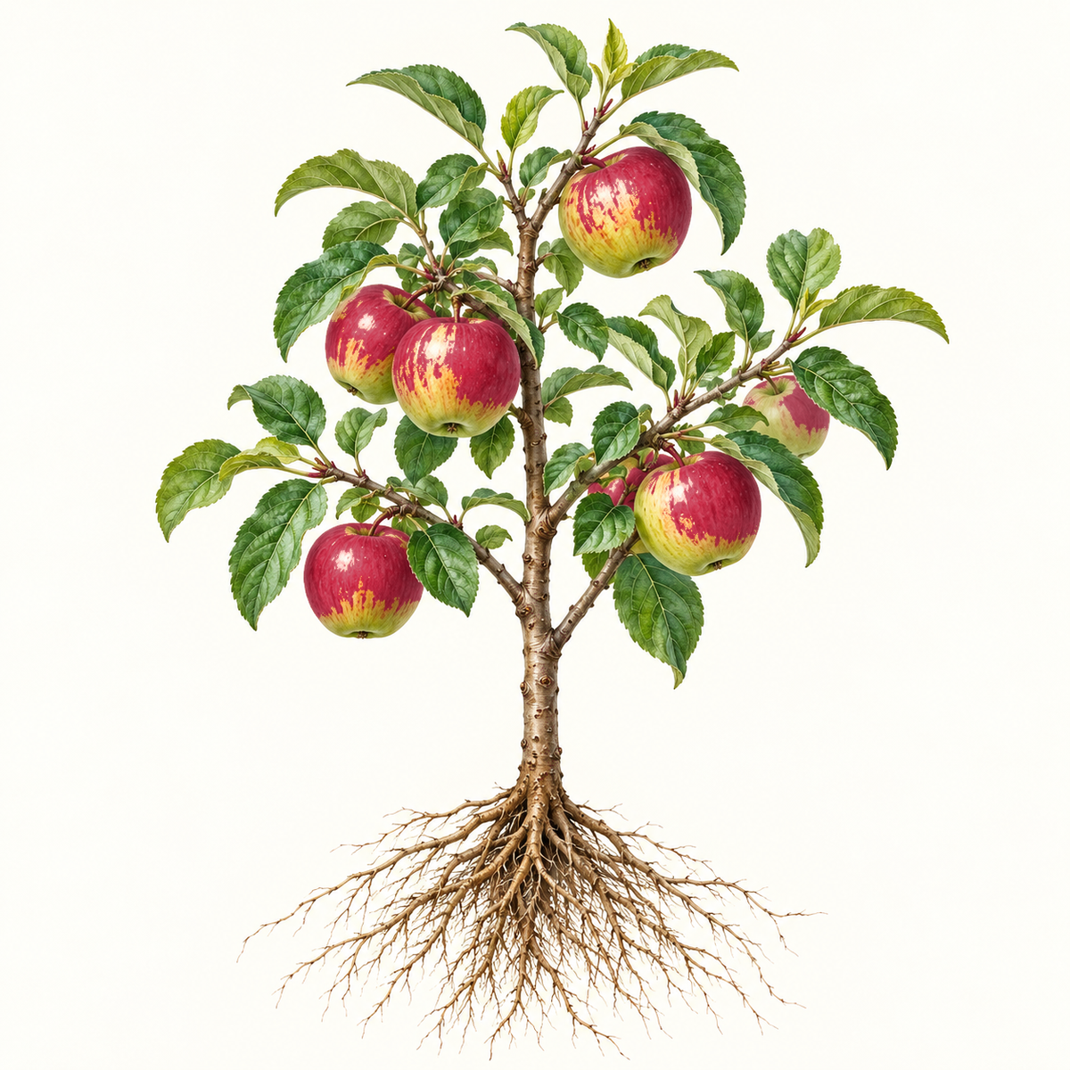 Representative botanical illustration inspired by arkansas black apple coloring; not an exact cultivar photograph or the supplied tree.