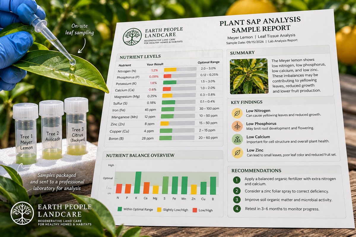 Illustrative sample plant sap and nutrient analysis report – example only, not actual laboratory results