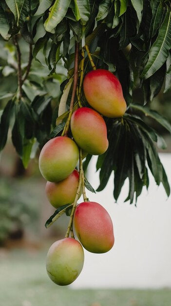 Cluster of mango fruit growing on a mango tree