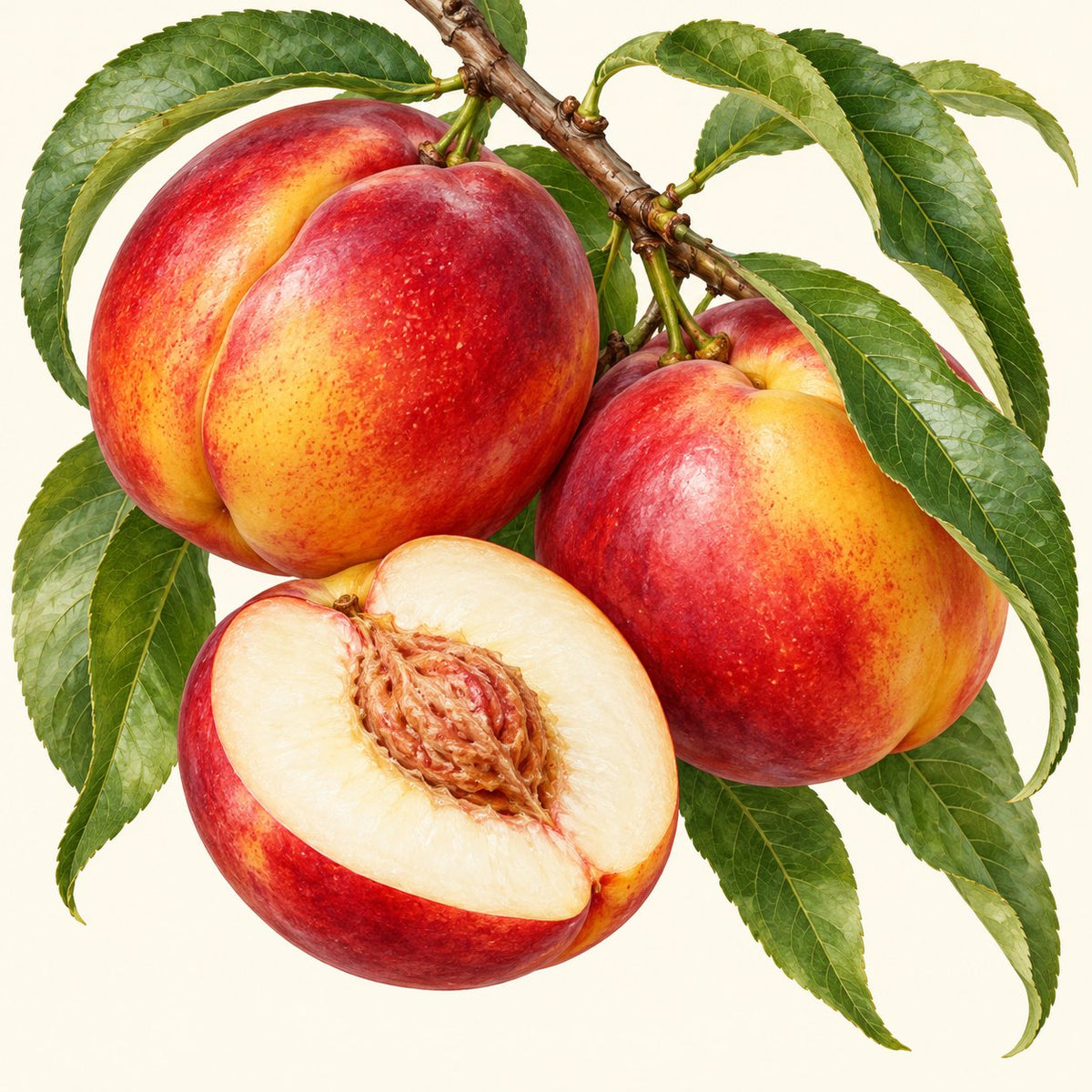 Nectarine botanical illustration; representative fruit type, not verified cultivar imagery.