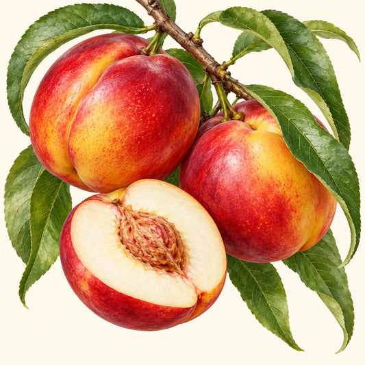 Nectarine botanical illustration; representative fruit type, not verified cultivar imagery.