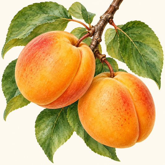 Apricot botanical illustration; representative fruit type, not verified cultivar imagery.
