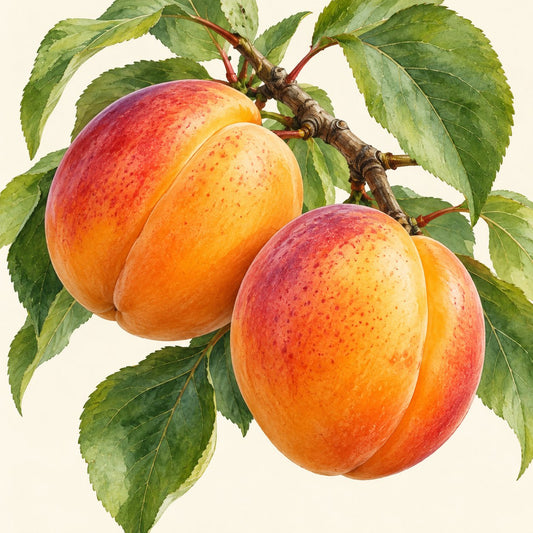 Aprium botanical illustration; representative fruit type, not verified cultivar imagery.